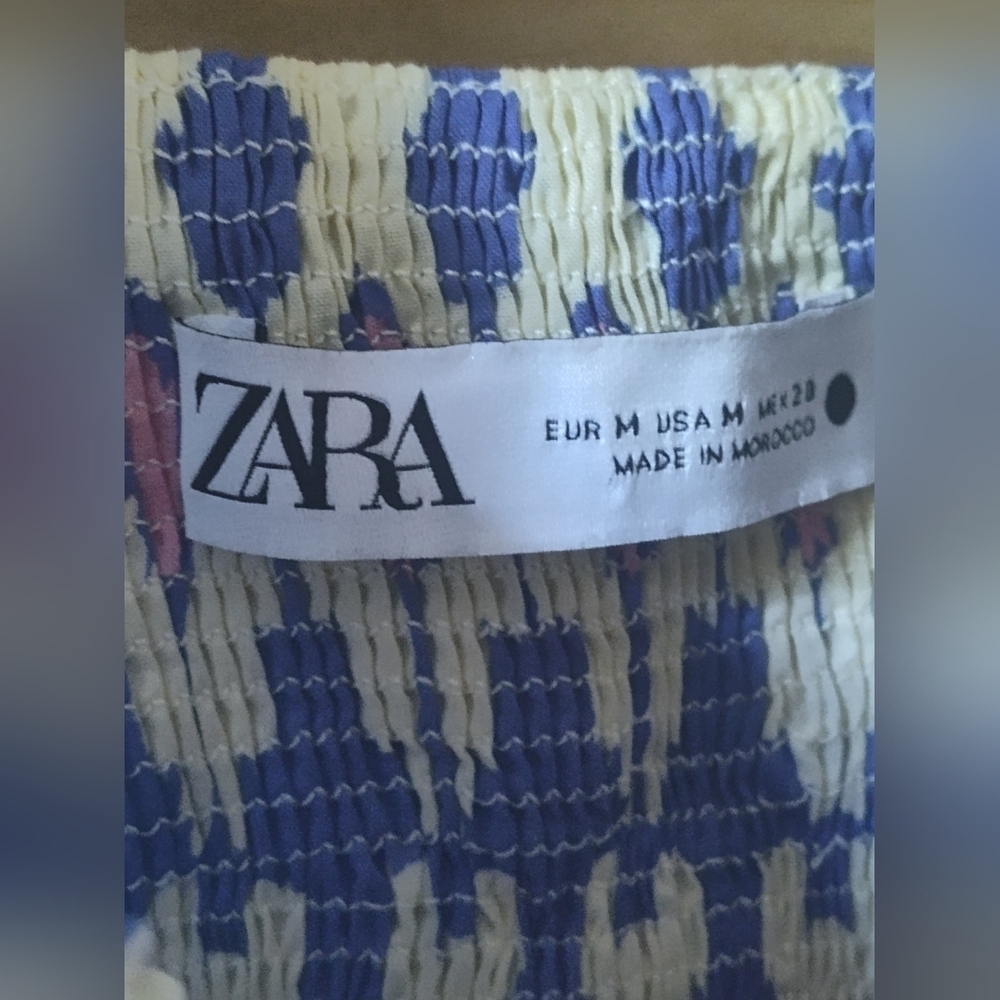 Zara Women's Geometric Pattern Maxi Dress | Blue Cream Pink | Size Medium - Picture 5 of 8
